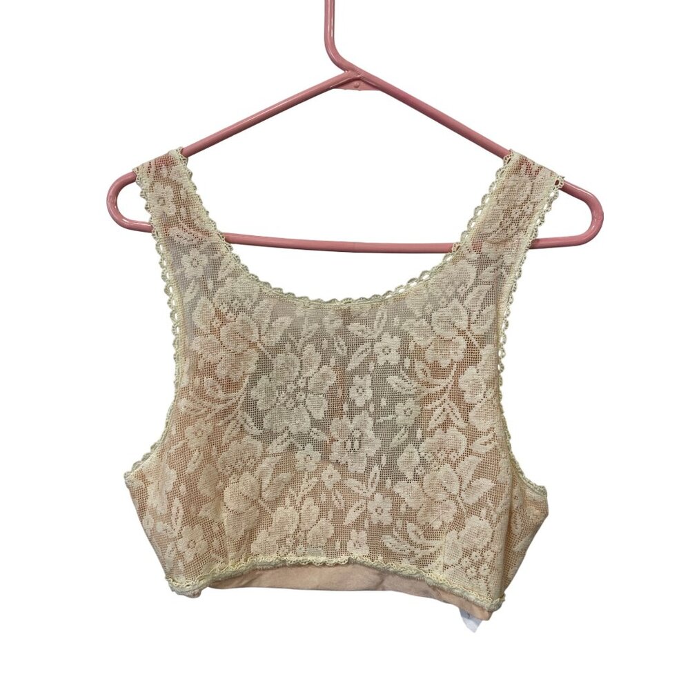 Jax & Henley Lace Crop Top Size Large Floral Scoop Neck Beige Yellow Boho NEW